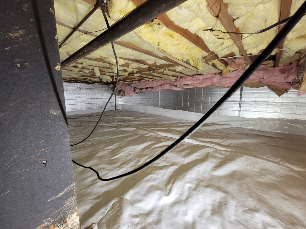 Clean crawlspace encapsulation system with sealed vapor barrier and insulated walls